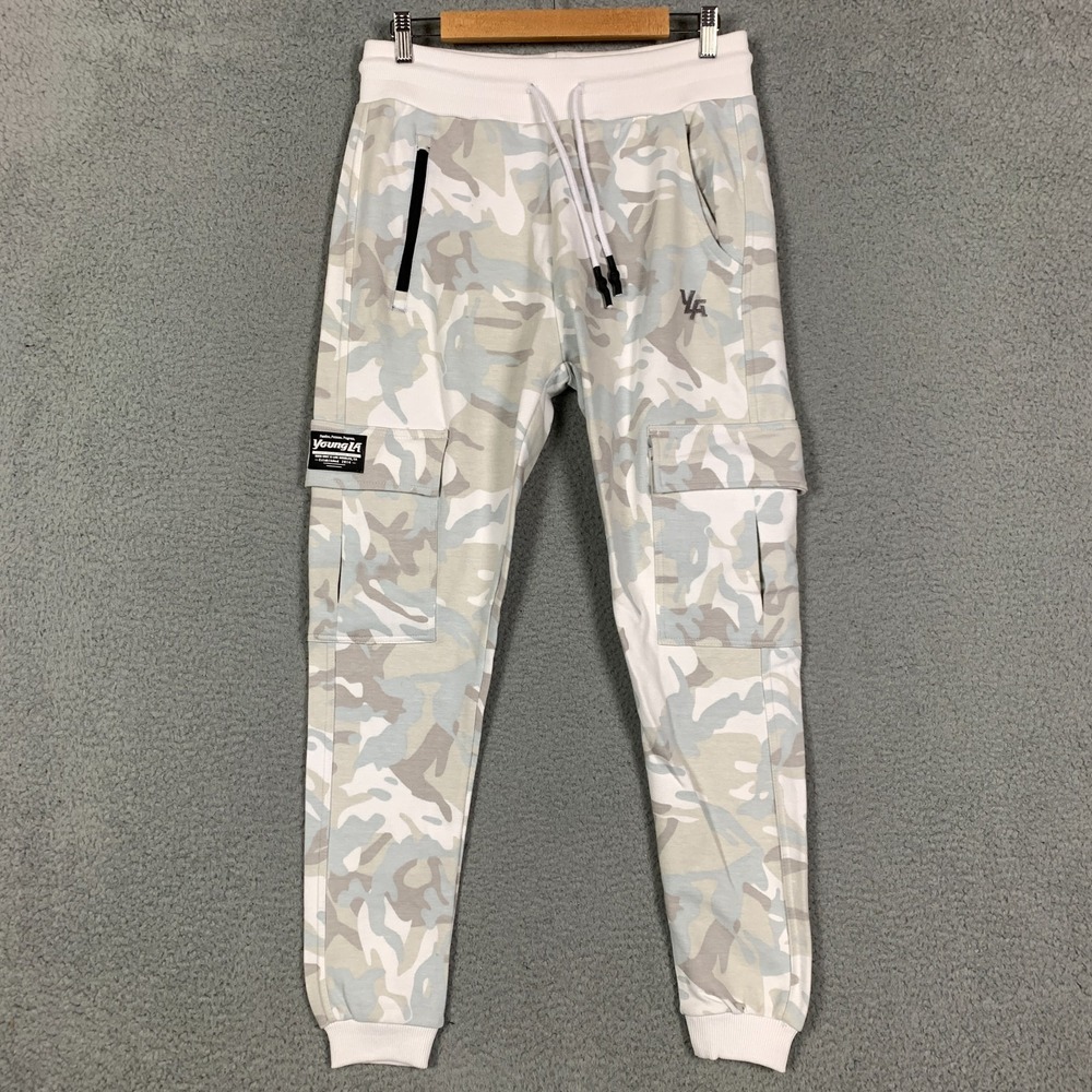 Lot of 2 YoungLA Jogger Mens Large Camo White/Camel Fleece Drawstring Sweatpant - Picture 2 of 11